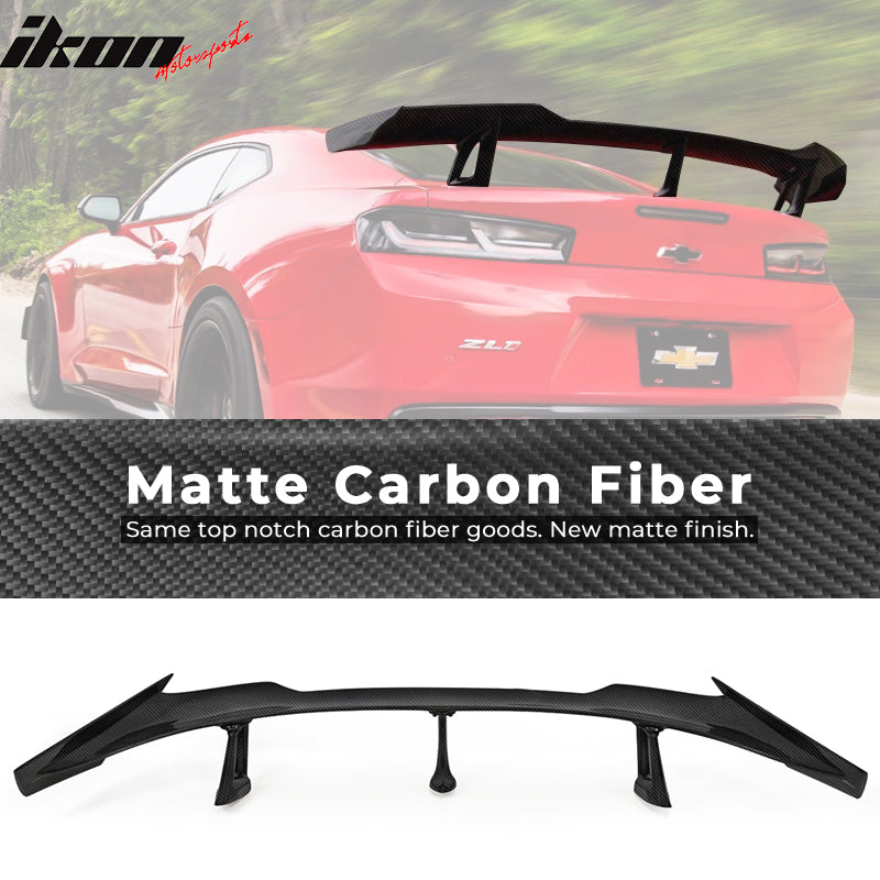 IKON MOTORSPORTS, Trunk Spoiler Compatible With 2016-2023 Chevrolet Camaro , Matte Carbon Fiber ZL1 1LE Style Rear Spoiler Wing, 2017 2018 2019