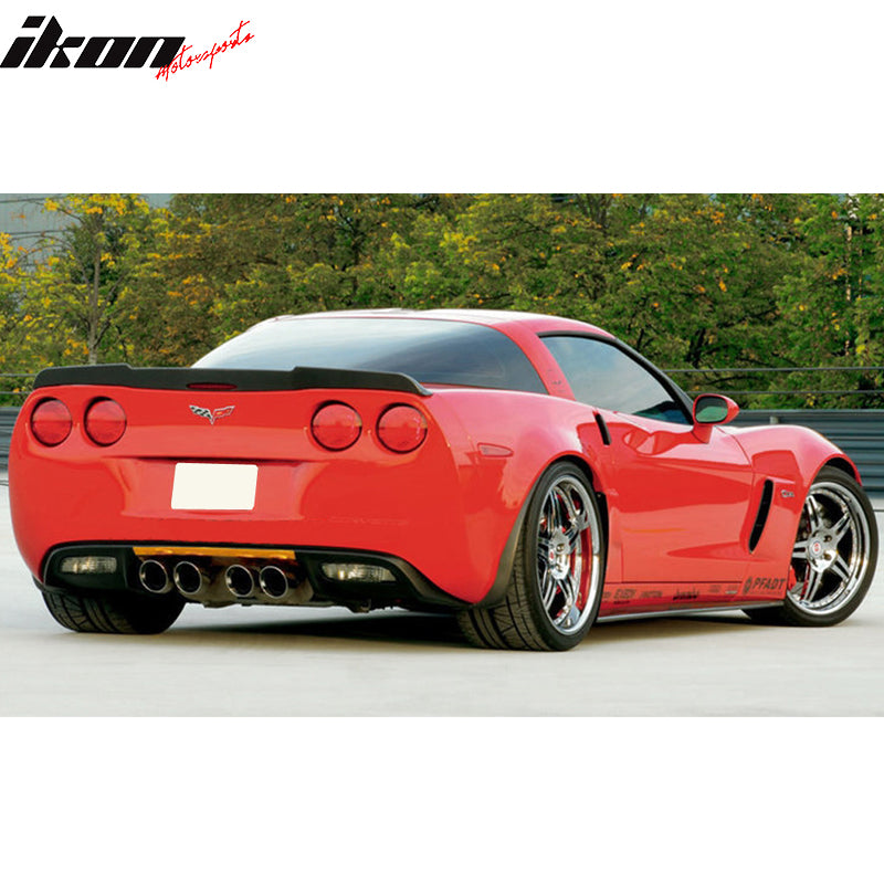 IKON MOTORSPORTS, Trunk Spoiler Compatible With 2005-2013 Chevy Corvette, H Style Real Carbon Fiber CF Rear Spoiler Boot Deck Lid Roof Wing, 2006 2007 2008 2009 2010 2011 2012