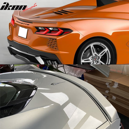 IKON MOTORSPORTS, Trunk Spoiler Compatible With 2020-2022 Chevy Corvette C8 Stingray, 2022 New Z51 Low Profile Style ABS Car Exterior Rear Spoiler Wing Tail Lid, 2021