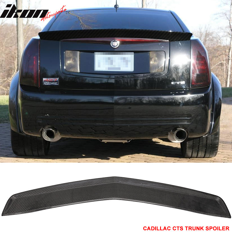 IKON MOTORSPORTS, Trunk Spoiler Compatible With 2003-2007 Cadillac CTS Sedan , Matte Carbon Fiber Factory Style Rear Spoiler Wing, 2004 2005 2006