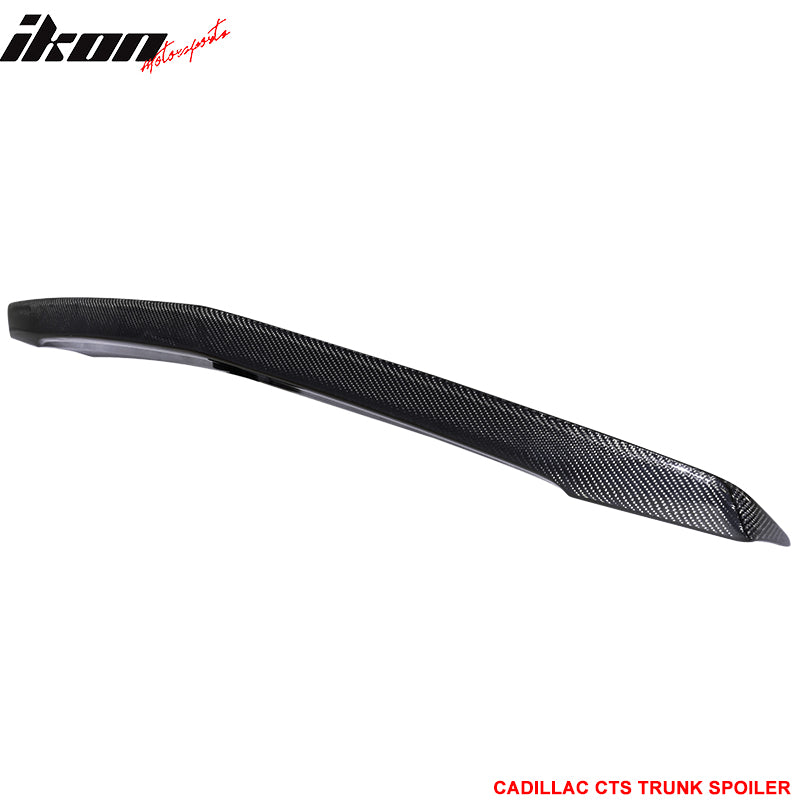 IKON MOTORSPORTS, Trunk Spoiler Compatible With 2003-2007 Cadillac CTS Sedan , Matte Carbon Fiber Factory Style Rear Spoiler Wing, 2004 2005 2006