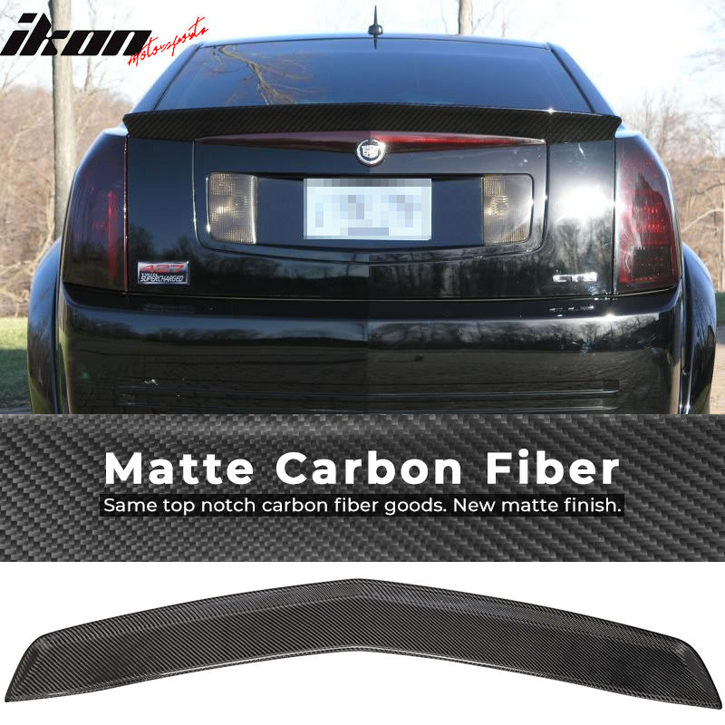 IKON MOTORSPORTS, Trunk Spoiler Compatible With 2003-2007 Cadillac CTS Sedan , Matte Carbon Fiber Factory Style Rear Spoiler Wing, 2004 2005 2006