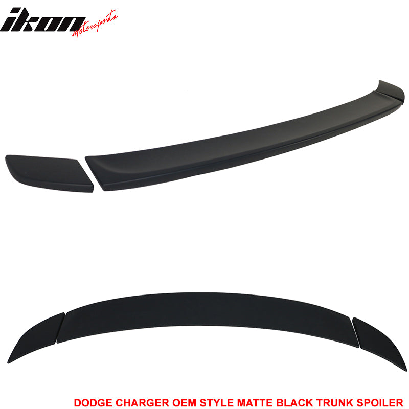 Fits 15-23 Charger OE Factory Style 3PC Painted Trunk Spoiler Matte Black ABS