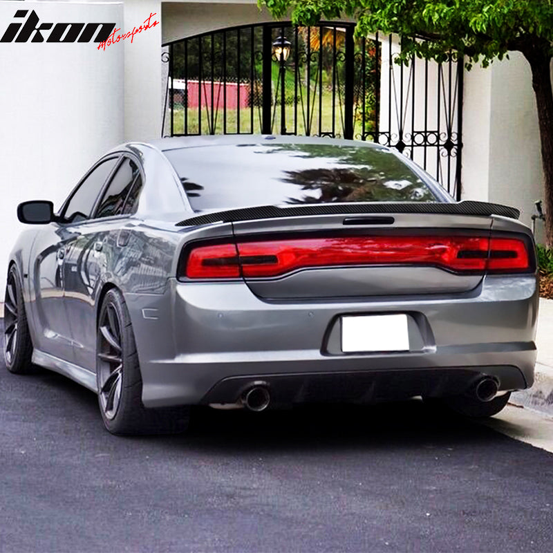 IKON MOTORSPORTS, Trunk Spoiler Compatible With 2011-2014 Dodge Charger, ABS Plastic SRT Style Rear Tail Spoiler Wing, 2012 2013