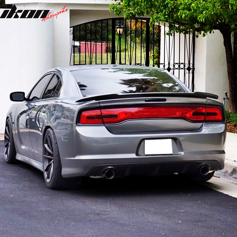 IKON MOTORSPORTS, Trunk Spoiler Compatible With 2011-2014 Dodge Charger, ABS Plastic SRT Style Rear Tail Spoiler Wing, 2012 2013