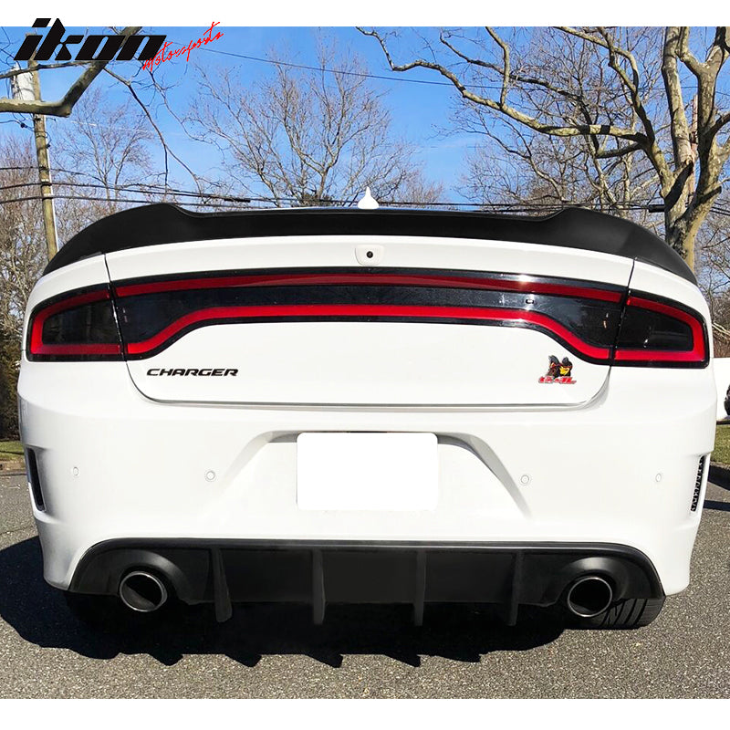 IKON MOTORSPORTS, Rear Trunk Spoiler Compatible With 2015-2023 Dodge Charger, V3 Style Trunk Spoiler Wing Lip ABS Painted, 2016 2017 2018 2019 2020