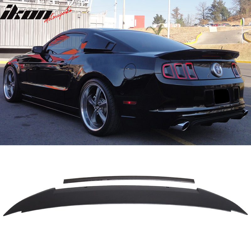 IKON MOTORSPORTS, Trunk Spoiler Compatible With 2010-2014 Ford Mustang V6 Gt Gt500 , Matte Carbon Fiber Rear Spoiler Wing, 2011 2012 2013