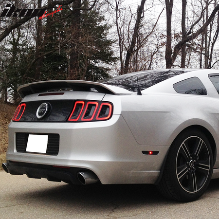 Trunk Spoiler Compatible With 2010-2014 Ford Mustang, LS Style Unpainted Black ABS GT 4-Pedestal Rear Wing Tail Roof Top Deck Lid by IKON MOTORSPORTS, 2011 2012 2013