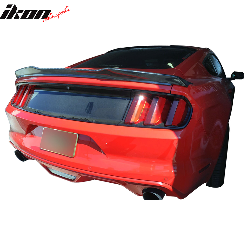 IKON MOTORSPORTS, Trunk Spoiler Compatible With 2015-2022 Ford Mustang S550 , Matte Forged Carbon Fiber V Style Rear Spoiler Wing, 2016 2017 2018 2019