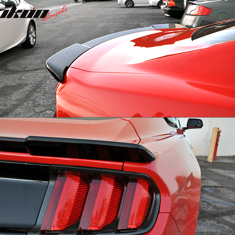 IKON MOTORSPORTS, Rear Trunk Spoiler Compatible With 2015-2023 Ford Mustang Coupe, Trunk Spoiler Wing Lip ABS Roush Style Painted #UA - Ebony Black, 2016 2017 2018 2019 2020