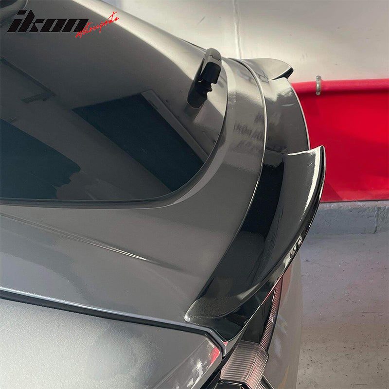 IKON MOTORSPORTS, Trunk Spoiler Compatible With 2021-2024 Ford Mustang Mach-E 4-Door, IKON Style MID Rear Window Lip Spoiler Wing Matte Black, 2022