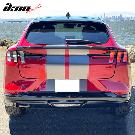 IKON MOTORSPORTS, Trunk Spoiler Compatible With 2021-2024 Ford Mustang Mach-E 4-Door, IKON Style MID Rear Window Lip Spoiler Wing Gloss Black, 2022