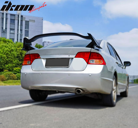 IKON MOTORSPORTS, Trunk Spoiler Compatible with 2006-2011 Honda Civic Sedan 4-Door, Type R Style Matte Black ABS Plastic Rear Trunk Lid Spoiler Wing Lip