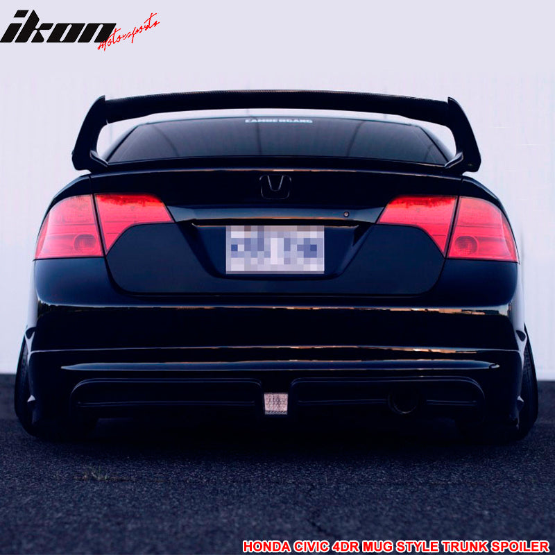 IKON MOTORSPORTS Trunk Spoiler Compatible With 2006-2011 Honda Civic Sedan, ABS Rear Spoiler Deck Lip Wing