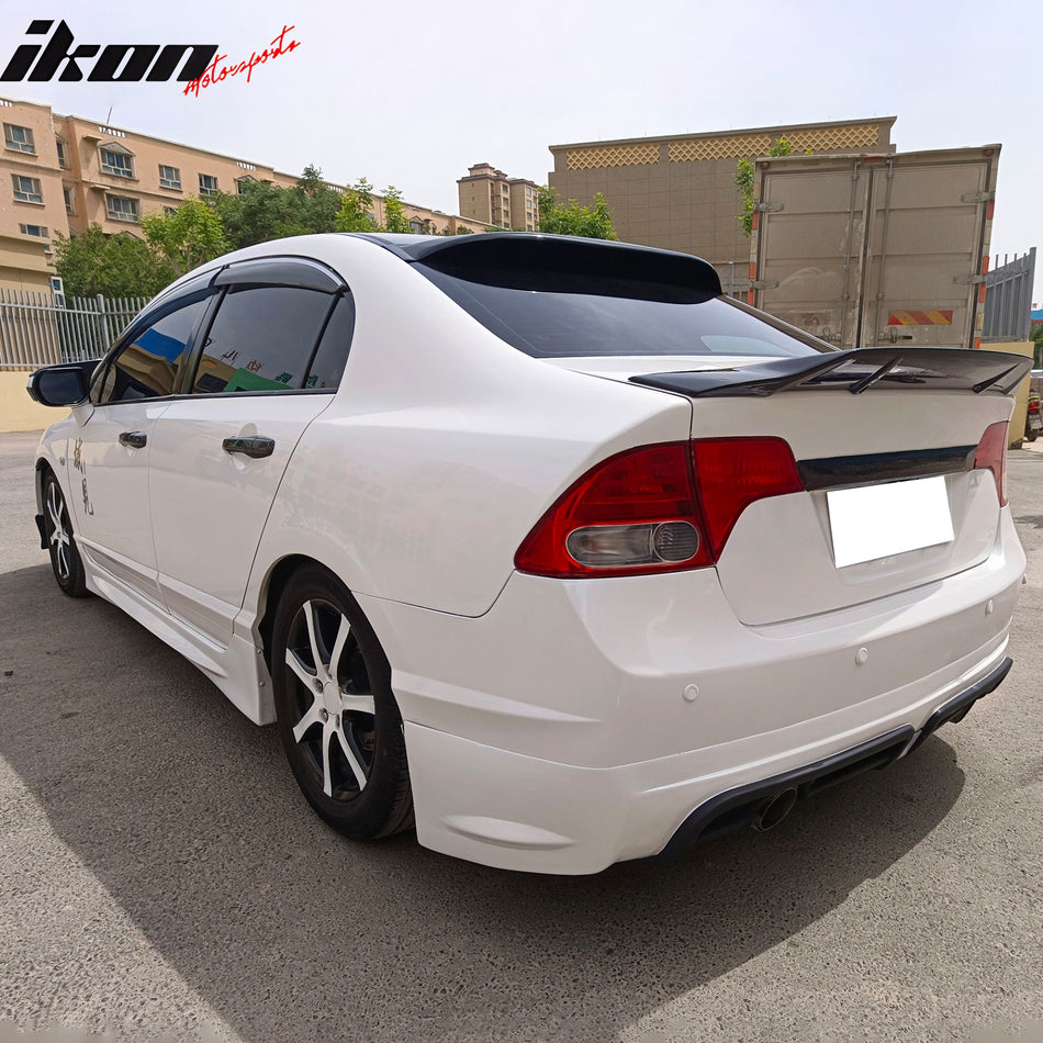 IKON MOTORSPORTS, Trunk Spoiler Compatible with 2006-2011 Honda Civic Sedan 4-Door, R Style Gloss Black ABS Plastic Rear Trunk Lid Spoiler Wing Lip