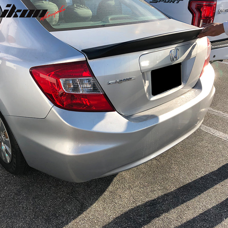 Rear Trunk Spoiler Compatible With 2012-2015 Honda Civic Sedan, Ikon Duckbill V2 Style Unpainted PP Deck Lid Lip Wing By IKON MOTORSPORTS