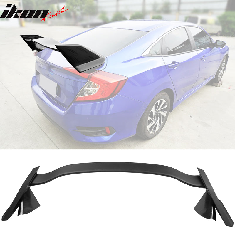 IKON MOTORSPORTS Trunk Spoiler Compatible With 2016-2021 Honda Civic 4Dr Sedan, Painted Factory Type R ABS Rear Tail Spoiler Lip Wing Deck Lid