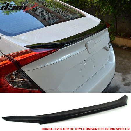 Trunk Spoiler Compatible With 2016-2021 Honda Civic, Trunk Spoiler: Factory Style & Roof Spoiler: IKON Style ABS Unpainted Black Finisher Rear Tail lid Deck Boot Wing by IKON MOTORSPORTS, 2017