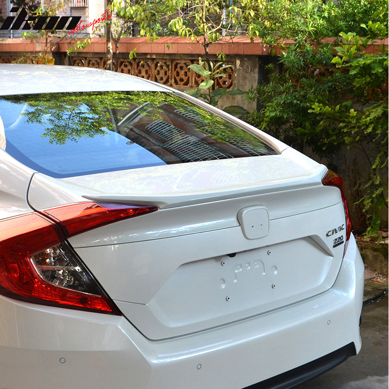 Pre-Painted Trunk Spoiler Compatible With 2016-2021 Honda Civic 4-Door Sedan Only Factory Style With Metallic White/Pearl