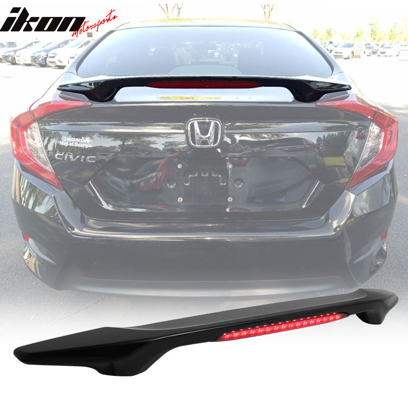 Fits 16-21 Civic X Sedan OE Factory Style Trunk Spoiler LED Brake Light - ABS