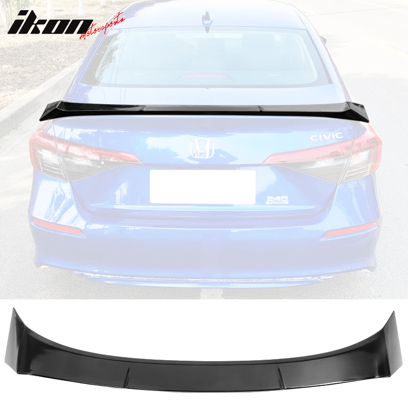 IKON MOTORSPORTS, Trunk Spoiler Compatible With 2022 Honda Civic 11th Gen Sedan 4-Door, IKON Style Painted ABS Plastic Rear Tail Trunk Wing Spoiler Lip