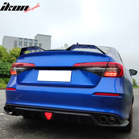 IKON MOTORSPORTS, Trunk Spoiler Compatible With 2022-2025 Honda Civic Sedan 4-Door, Seagull Style Matte Black ABS Plastic Rear Tail Trunk Wing Spoiler Lip