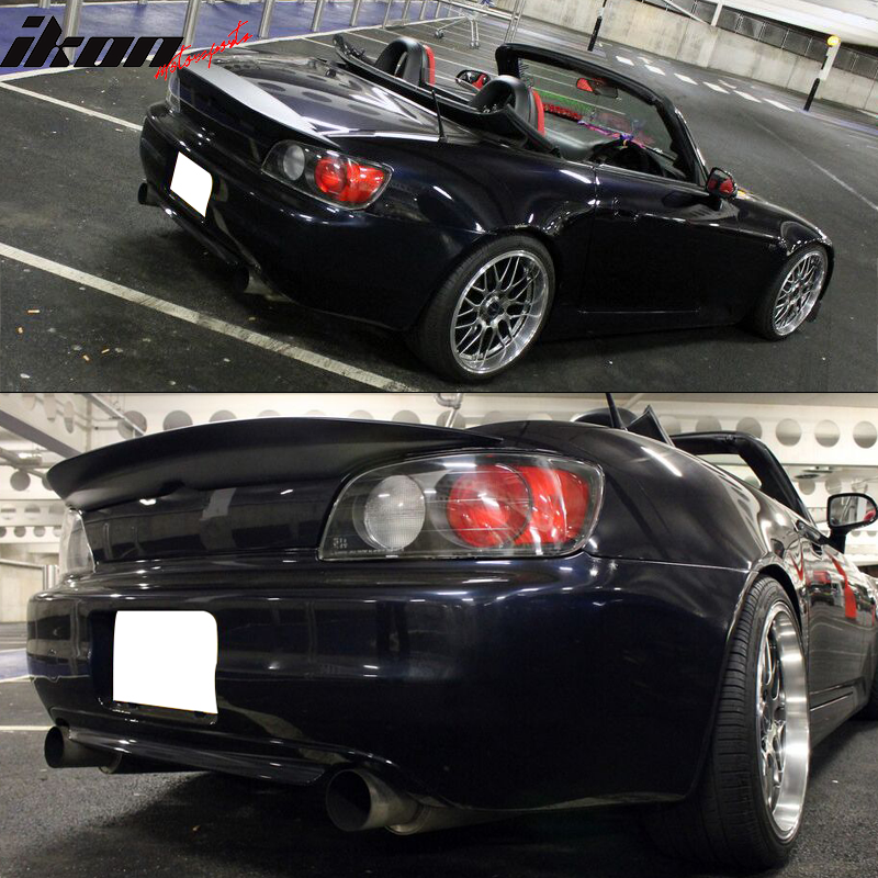 IKON MOTORSPORTS, Trunk Spoiler Compatible With 2000-2009 Honda S2000 AP1 AP2, BYS Style Black PU Rear Trunk Boot Wing Deck Lid, 2001 2002 2003 2004 2005 2006 2007 2008