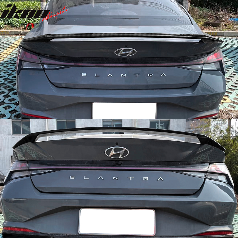 IKON MOTORSPORTS, Trunk Spoiler Compatible With 2021-2022 Hyundai Elantra 4-Door Sedan, ABS Plastic Rear Tail Trunk Wing Spoiler