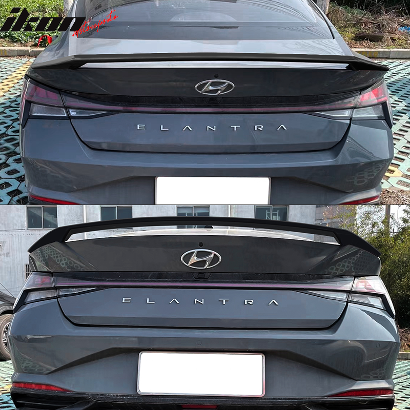 IKON MOTORSPORTS, Trunk Spoiler Compatible With 2021-2022 Hyundai Elantra 4-Door Sedan, ABS Plastic Rear Tail Trunk Wing Spoiler