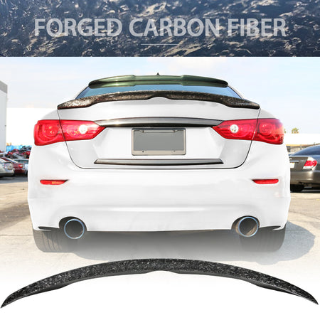 IKON MOTORSPORTS, Trunk Spoiler Compatible With 2014-2023 Infiniti Q50 Sedan , Matte Forged Carbon Fiber Japanese Style Rear Spoiler Wing, 2015 2016 2017 2018 2019 2020 2021