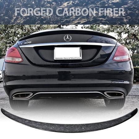 IKON MOTORSPORTS, Trunk Spoiler Compatible With 2015-2020 Mercedes Benz C Class W205 , Matte Forged Carbon Fiber AMG Style Rear Spoiler Wing, 2016 2017 2018 2019