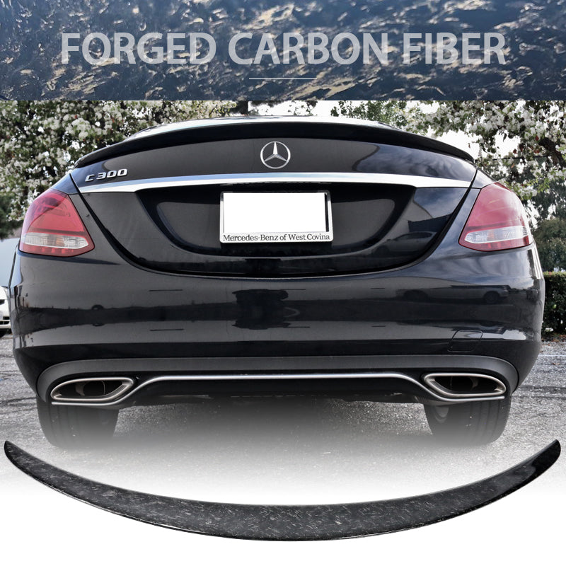 IKON MOTORSPORTS, Trunk Spoiler Compatible With 2015-2020 Mercedes Benz C Class W205 , Matte Forged Carbon Fiber AMG Style Rear Spoiler Wing, 2016 2017 2018 2019