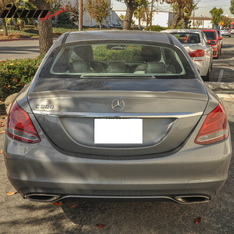 Trunk Spoiler Compatible With 2015 -2020 Mercedes-Benz C Class W205, V Style FRP Unpainted Trunk Boot Lip Spoiler Wing Deck Lid By IKON MOTORSPORTS, 2016