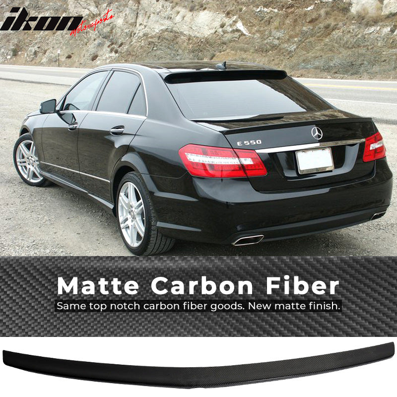 IKON MOTORSPORTS, Trunk Spoiler Compatible With 2010-2016 Mercedes Benz W212 , Matte Carbon Fiber Euro Style Rear Spoiler Wing, 2011 2012 2013 2014 2015