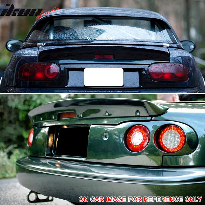 IKON MOTORSPORTS, Trunk Spoiler Compatible With 1990-1997 Mazda Miata Mx5 , Matte Carbon Fiber Type 1 Rear Spoiler Wing, 1991 1992 1993 1994 1995 1996