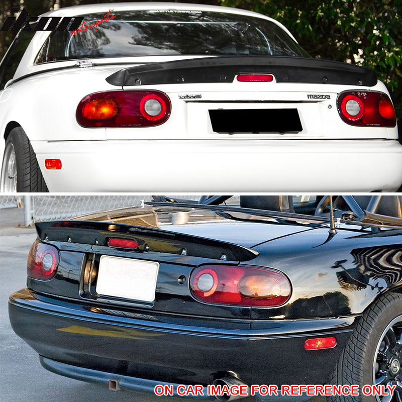 IKON MOTORSPORTS, Trunk Spoiler Compatible With 1990-1997 Mazda Miata Mx5 , Matte Carbon Fiber Type 1 Rear Spoiler Wing, 1991 1992 1993 1994 1995 1996