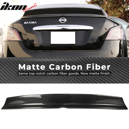 IKON MOTORSPORTS, Trunk Spoiler Compatible With 2009-2015 Nissan Maxima , Matte Carbon Fiber IKON Style Rear Spoiler Wing, 2010 2011 2012 2013 2014