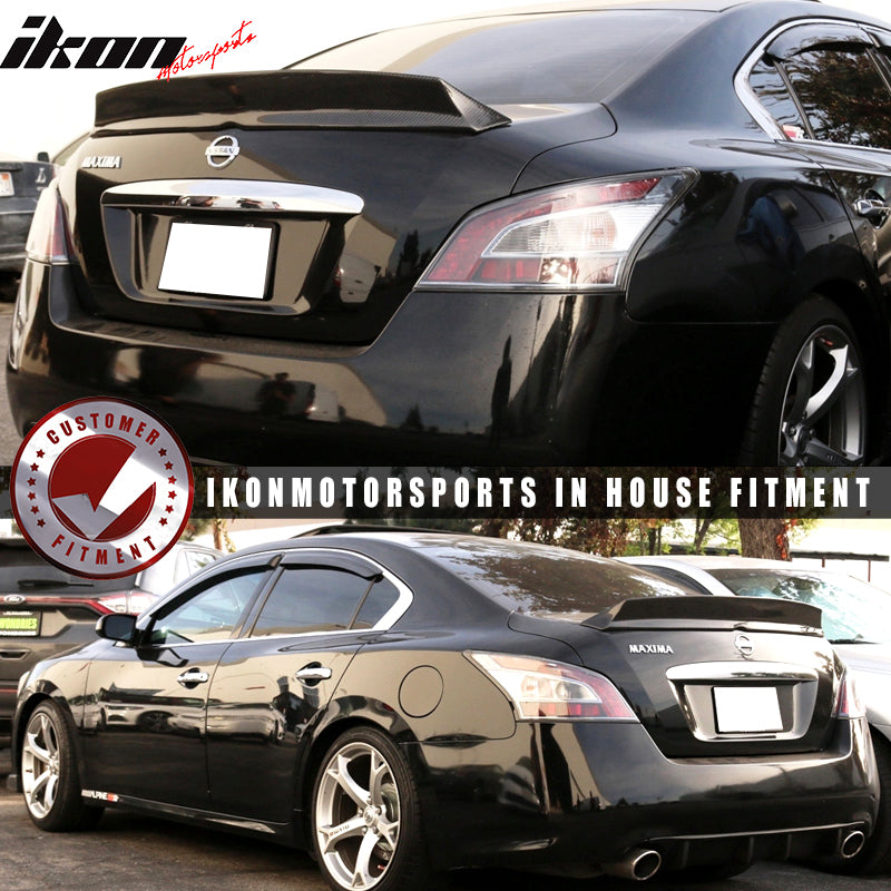 IKON MOTORSPORTS, Trunk Spoiler Compatible With 2009-2015 Nissan Maxima , Matte Carbon Fiber IKON Style Rear Spoiler Wing, 2010 2011 2012 2013 2014