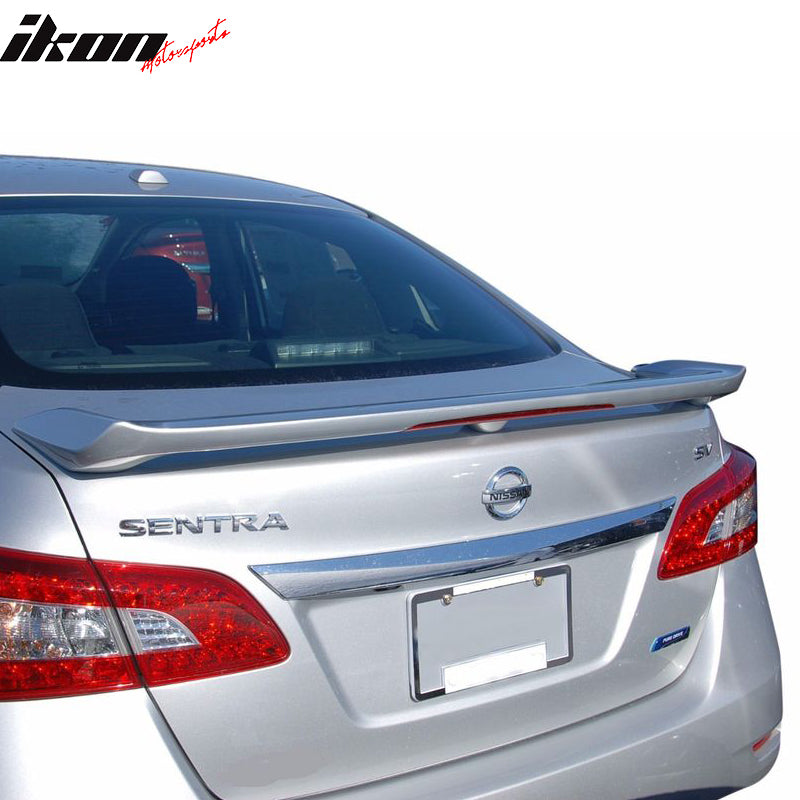 IKON MOTORSPORTS, Trunk Spoiler Compatible With 2013-2019 Nissan Sentra 4-Door Sedan, Factory Style Unpainted Black ABS With Brake Light Lip Wing Deck Lid