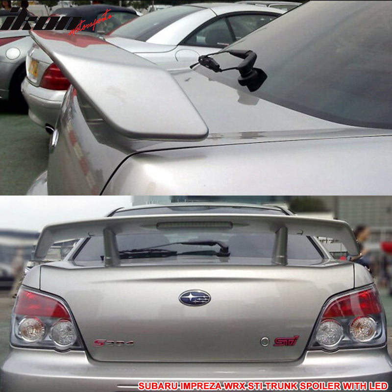 Trunk Spoiler Compatible With 2002-2007 Subaru Impreza, Factory Style Unpainted ABS Car Exterior Trunk Rear Wing Tail Roof Top Lid by IKON MOTORSPORTS, 2003 2004 2005 2006