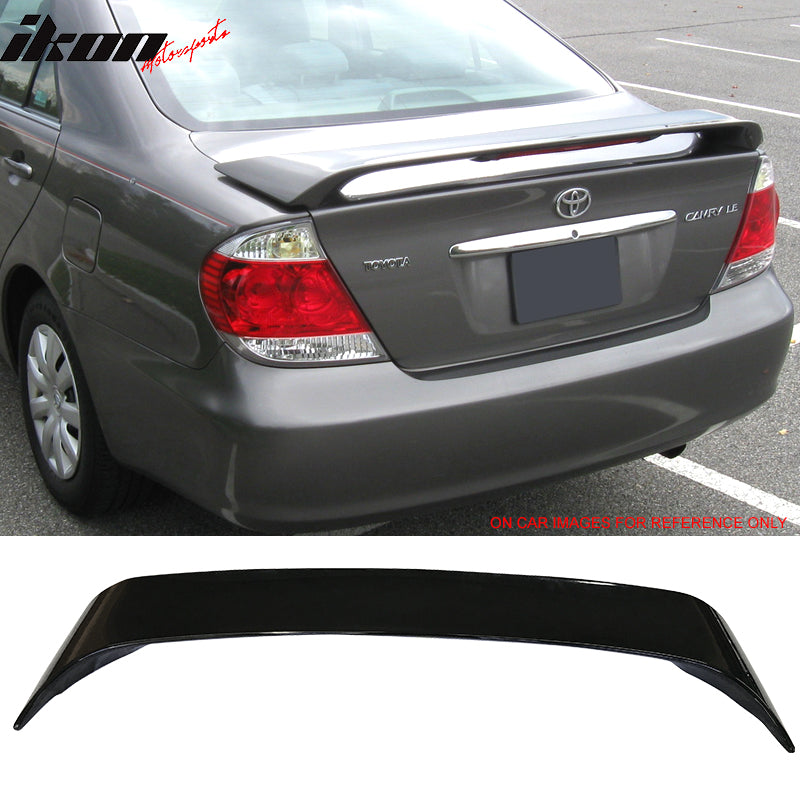 IKON MOTORSPORTS, Trunk Spoiler Compatible with 2002-2006 Toyota Camry 4Dr Sedan, Rear Trunk Spoiler Wing Lip Body Kit ABS Plastic OE Style Painted #01 10 1E1 Alpine Mist Metallic, 2003 2004 2005