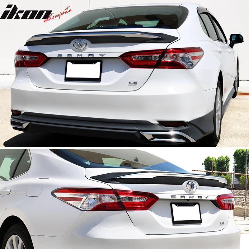 Trunk Spoiler Compatible With 2018-2024 Toyota Camry, LE MD Style Rear Spoiler Unpainted With Chrome Trim By IKON MOTORSPORTS