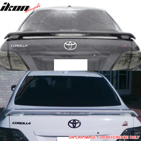 IKON MOTORSPORTS, Trunk Spoiler Compatible With 2009-2013 Toyota Corolla 4Dr Sedan, Rear Trunk Spoiler Wing Lip W/ Brake Light Bodykit Replacement ABS Painted #040 40 Super White II