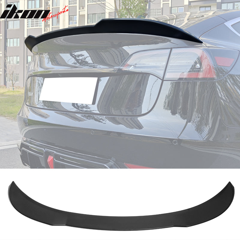 IKON MOTORSPORTS, Trunk Spoiler Compatible with 2017-2023 Tesla Model 3, ABS Plastic Rear Trunk Lid Deck Boot Spoiler Wing