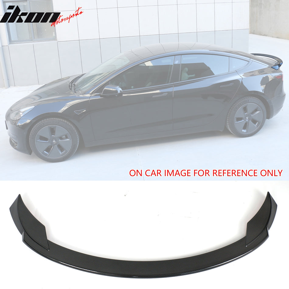 IKON MOTORSPORTS, Trunk Spoiler Compatible with 2024 Tesla Model 3, Sport Style Blow Molding ABS Plastic Rear Trunk Lid Spoiler Wing Lip