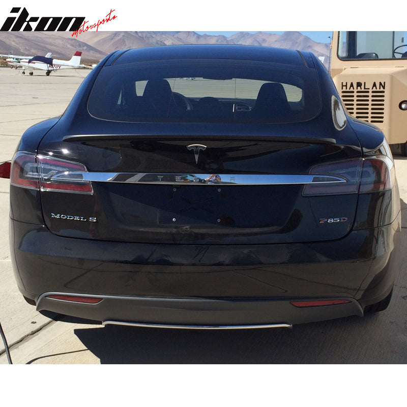 IKON MOTORSPORTS, Trunk Spoiler Compatible With 2012-2023 Tesla Model S 4Dr Sedan, Rear Tail Wing Lip Deck Lid Unpainted ABS