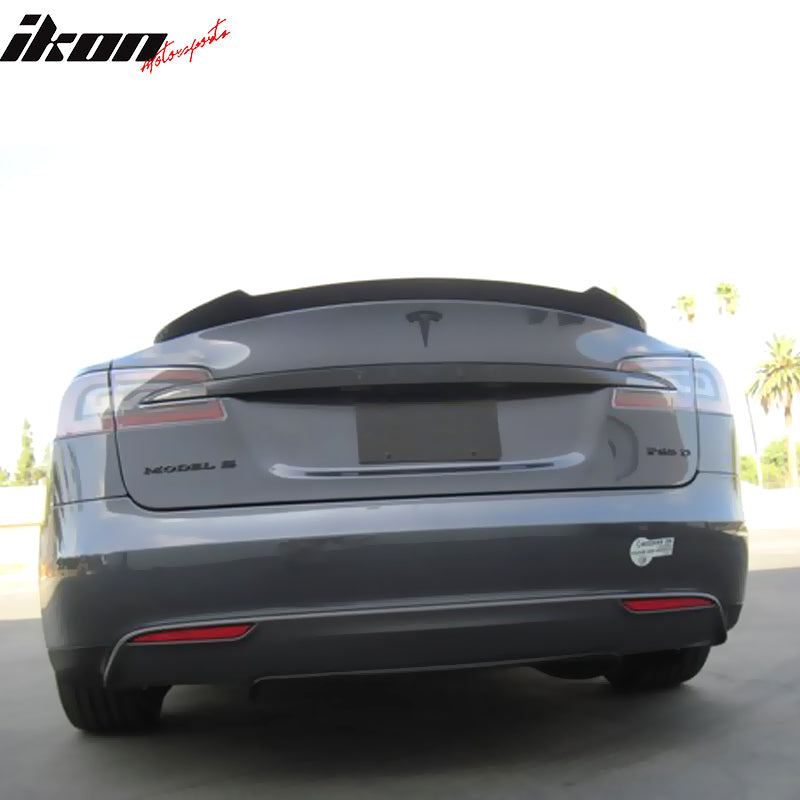 IKON MOTORSPORTS, Trunk Spoiler Compatible With 2012-2018 Tesla Model S , Matte Carbon Fiber H Style Rear Spoiler Wing, 2013 2014 2015 2016 2017