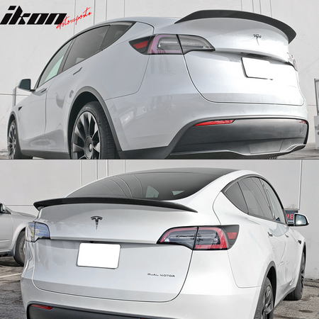 IKON MOTORSPORTS, Trunk Spoiler Compatible With 2020-2024 Tesla Model Y, IKON Style Carbon Fiber Rear Wing Deck Lid, 2021