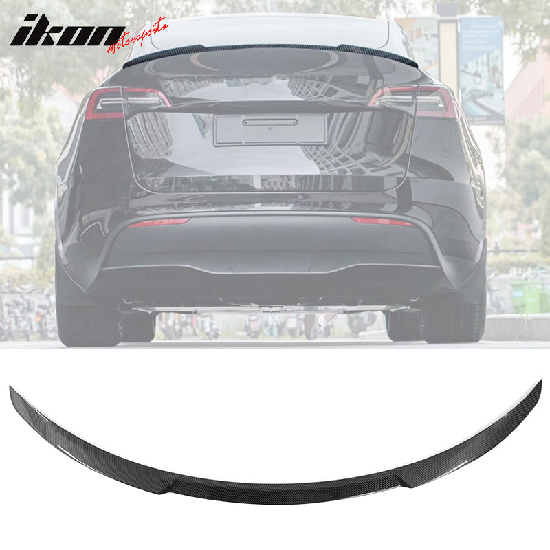 IKON MOTORSPORTS, Rear Trunk Spoiler Compatible With 2020-2023 Tesla Model Y, Rear Trunk Lip Spoiler Wing Added on Bodykit Replacement IKON Style ABS Plastic, 2021