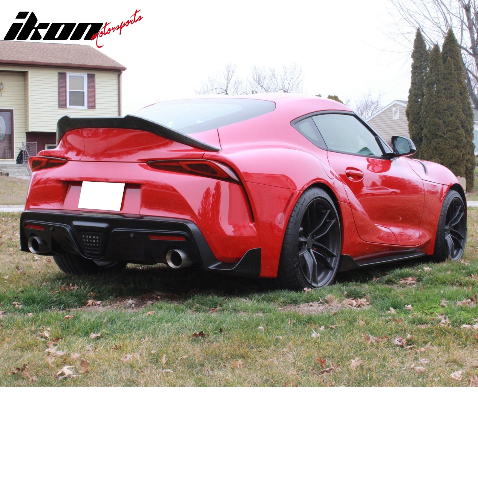 IKON MOTORSPORTS, Trunk Spoiler Compatible with 2020-2024 Toyota GR Supra J29 A90 & Supra, V Style Carbon Fiber Print ABS Plastic Rear Trunk Lid Spoiler Wing Lip